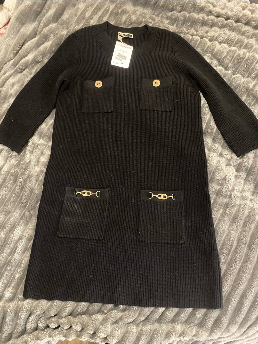 Elisabetta Franchi Black Knit Sweater Dress with Gold Hardware
